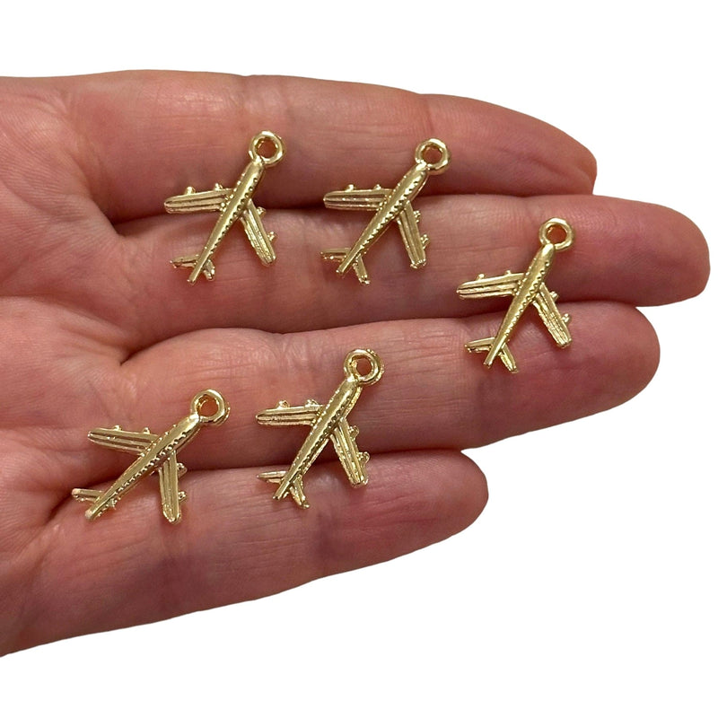 24Kt Gold Plated Aeroplane Charms, Gold Travel Charms, 5 pcs in a pack