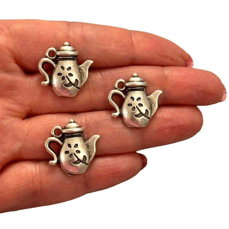 Antique Silver Plated Tea Pot Charms, Silver Tea Time Collection Charms, 3 pcs in a pack