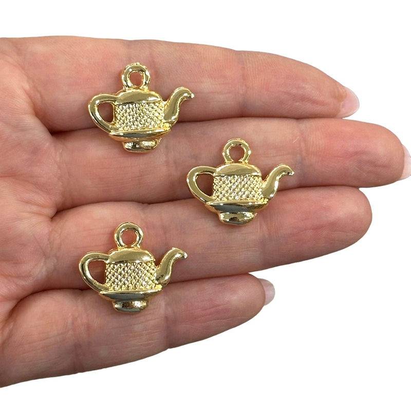 24Kt Gold Plated Tea Pot Charms, Gold Tea Time Collection Charms, 3 pcs in a pack