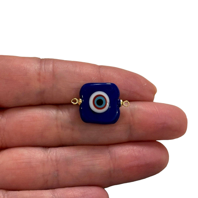 Hand Made Murano Glass Evil Eye Connector Charm With 24Kt Gold Plated Pins