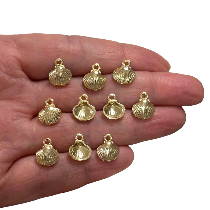 24Kt Gold Plated Oyster Charms, Gold Under the Sea Charms, 10 pcs in a pack