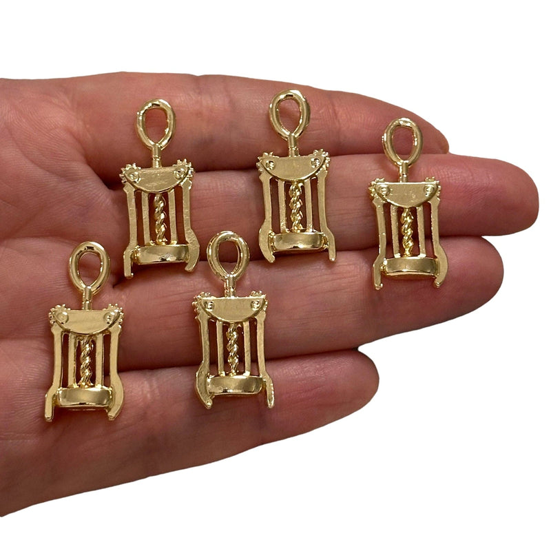 24Kt Gold Plated Bottle Opener Charms, Gold Wine Lover Charms, 5 pcs in a pack