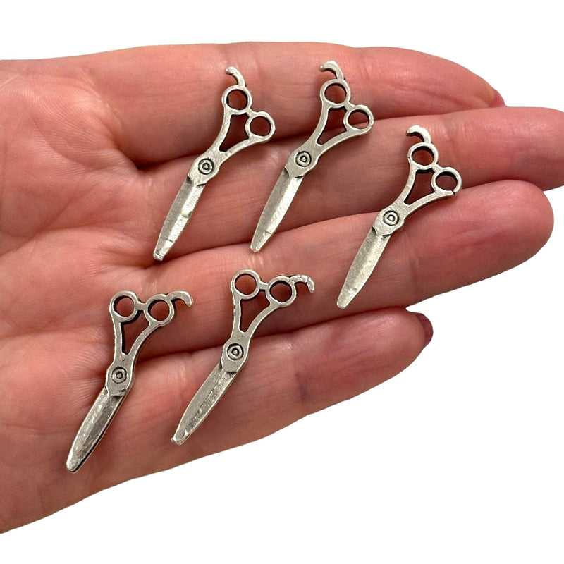 Antique Silver Plated Scissor Charms, Silver Sewing Charms, 5 pcs in a pack