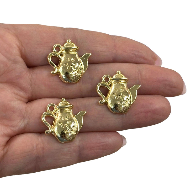 24Kt Gold  Plated Tea Pot Charms, Gold Tea Time Collection Charms, 3 pcs in a pack