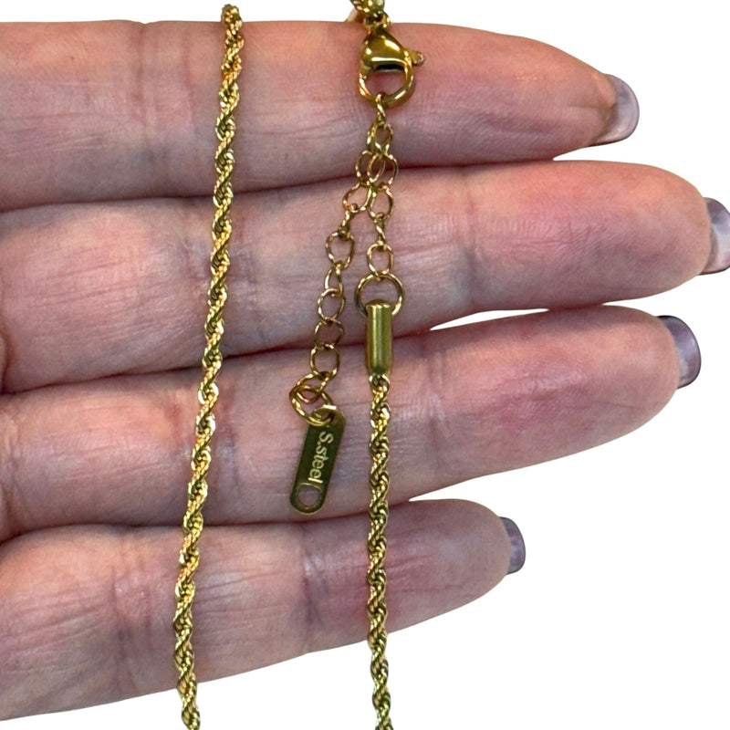 Waterproof Stainless Steel 24Kt Gold Filled Rope Chain Necklace, Ready Gold Rope Chain Necklace