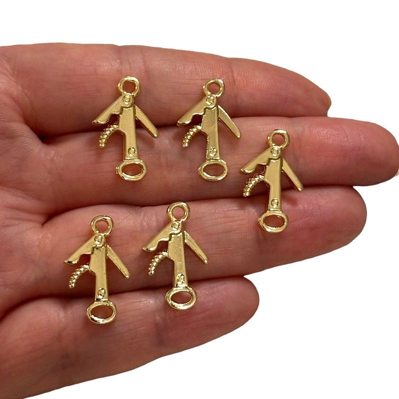 24Kt Gold Plated Bottle Opener Charms, Gold Wine Lover Charms, 5 pcs in a pack