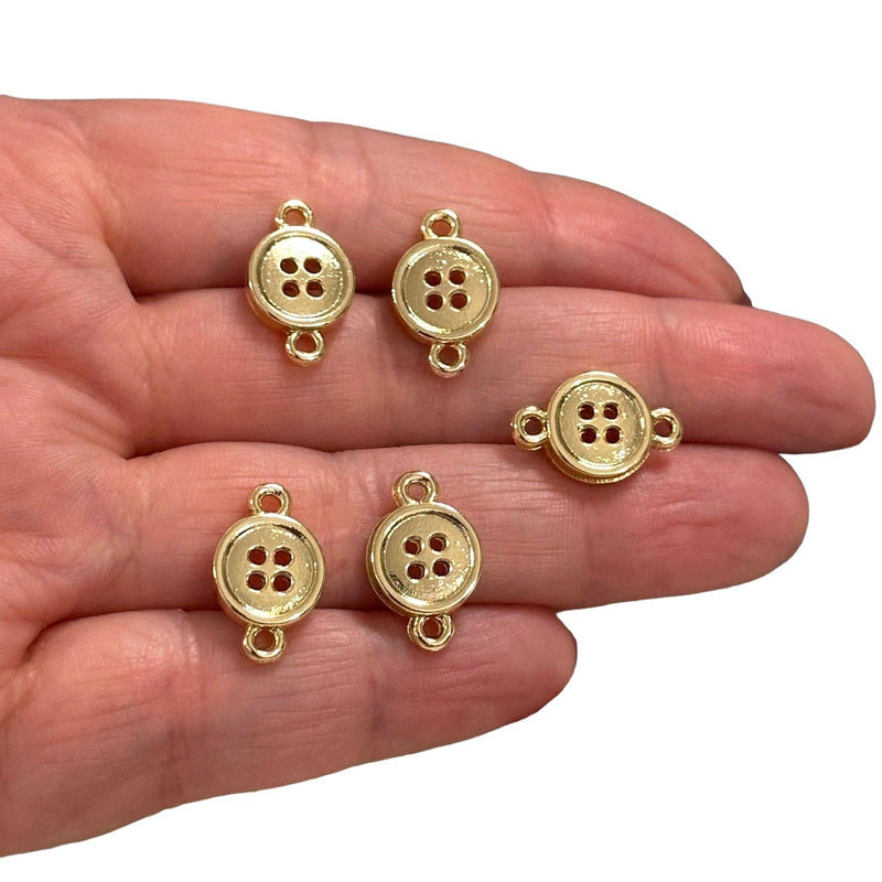 24Kt Gold Plated Button Connector Charms, Gold Sewing Charms, 5 pcs in a pack