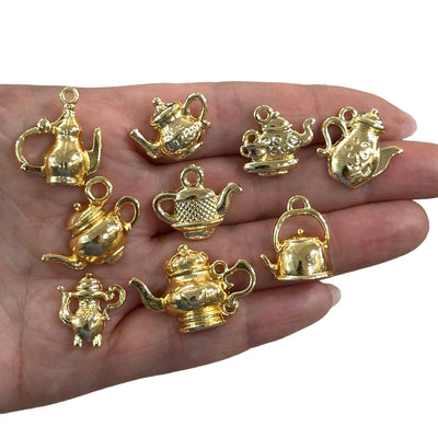 24Kt Gold Plated Tea Time Charms Collection, 9 Charms in a pack
