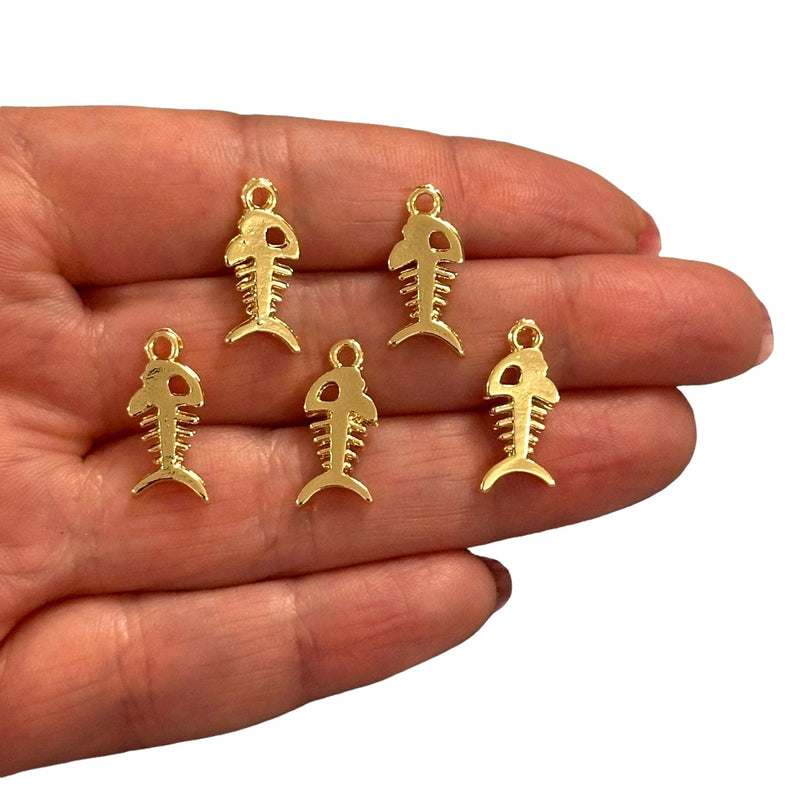 24Kt Gold Plated Fish Bone Charms, Gold Cat Collection Charms, 5 pcs in a pack