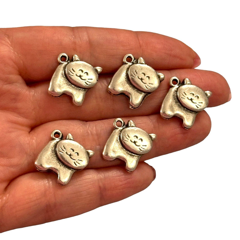 Antique Silver Plated Cat Charms, Silver Cat Collection Charms, 5 pcs in a pack