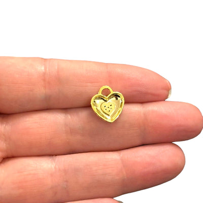 24Kt Gold Plated Heart Charms With Birthstone, Gold Birthstone CZ Charms,