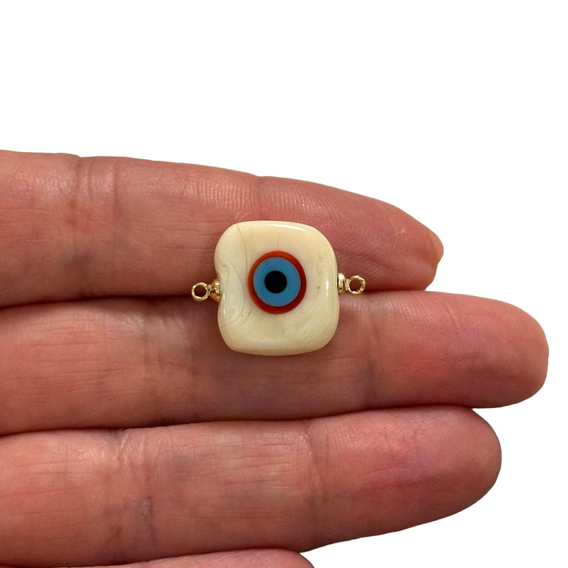 Hand Made Murano Glass Evil Eye Connector Charm With 24Kt Gold Plated Pins