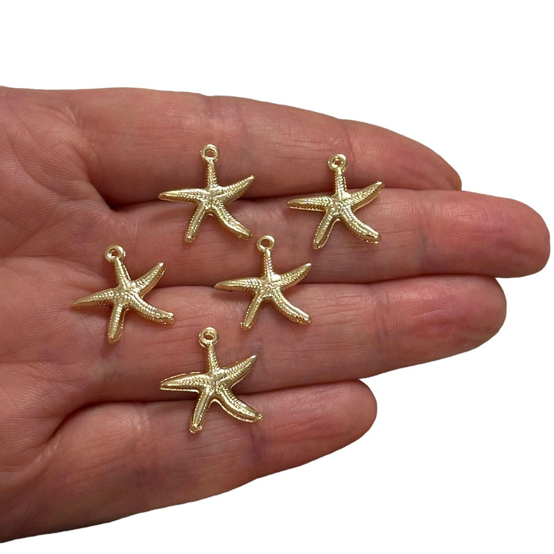 24Kt Gold Plated Starfish Charms, Gold Under the Sea Charms, 5 pcs in a pack