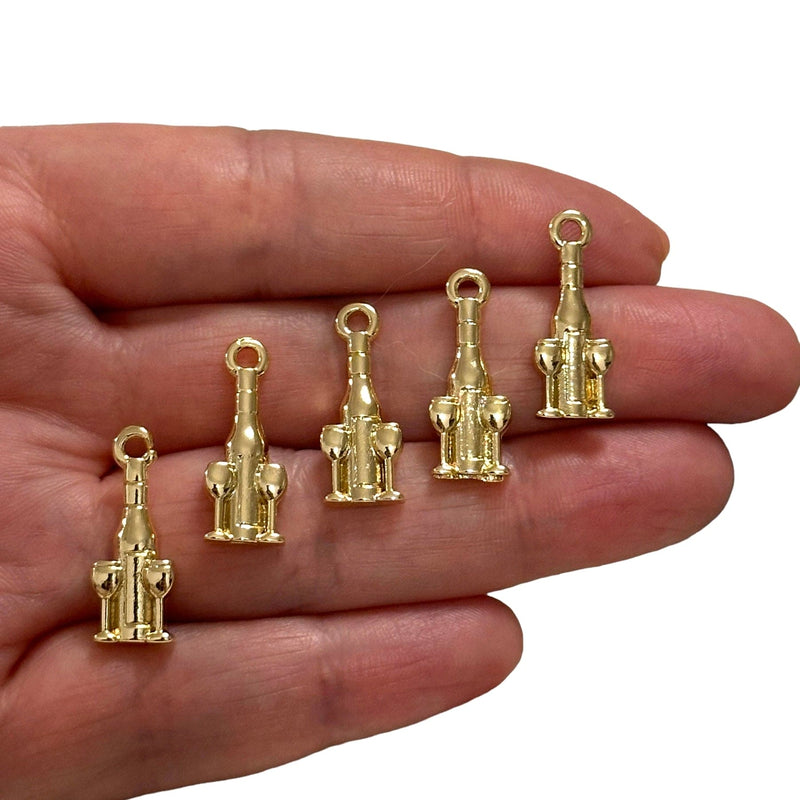 24Kt Gold  Plated Wine Bottle Charms, Gold Wine Lover Charms, 5 pcs in a pack