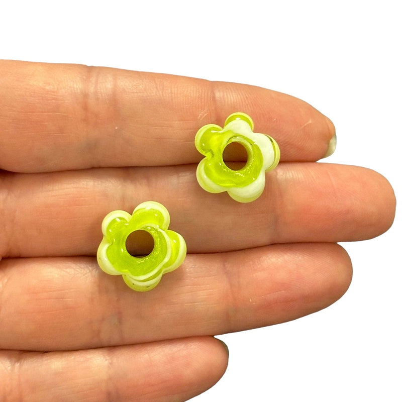 Hand Made Murano Glass Flower Charms With 5mm Holes, 2 pcs in a pack