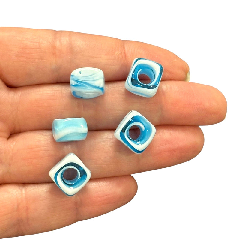 Hand Made Murano Glass Square Beads With 5mm Holes, 5 pcs in a pack