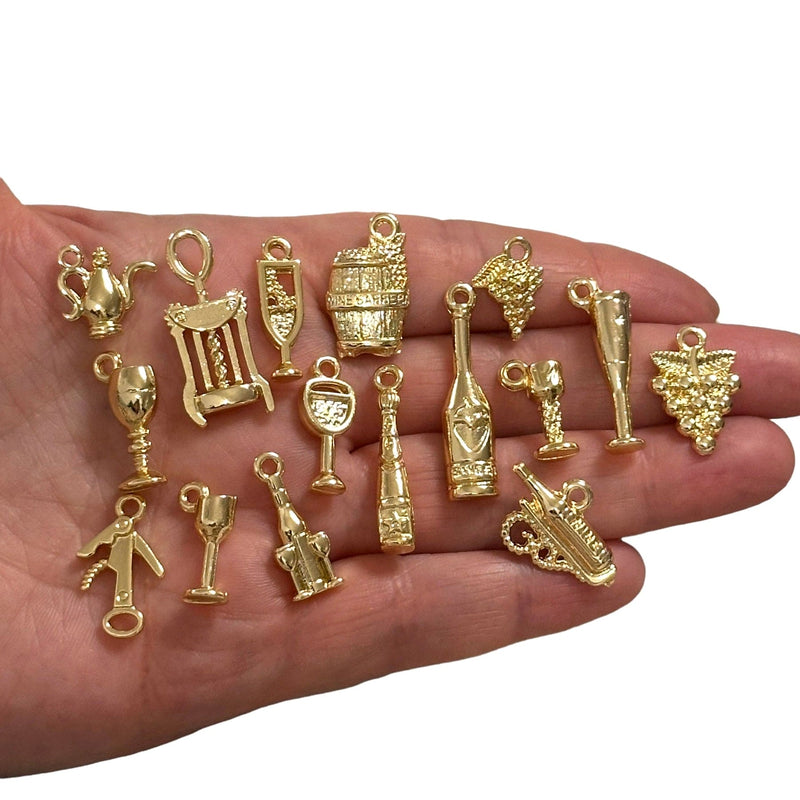 24Kt Gold Plated Wine Lover Charms Collection, 16 Charms in a pack