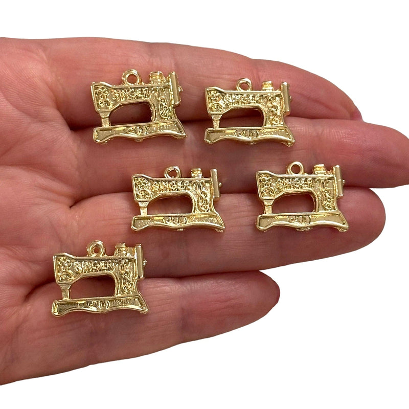 24Kt Gold Plated Sewing Machine Charms, Gold Sewing Charms, 5 pcs in a pack