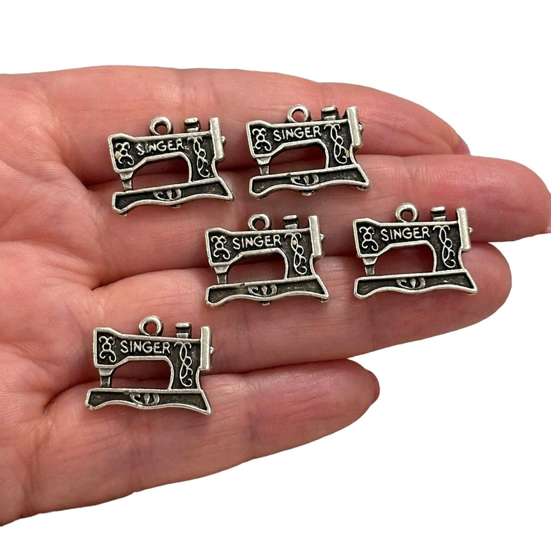 Antique Silver Plated Sewing Machine Charms, Silver Sewing Charms, 5 pcs in a pack