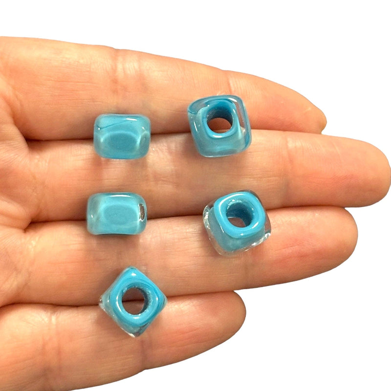 Perles carrées en verre de Murano fabriquées à la main avec des trous de 5 mm, 5 pièces dans un paquet