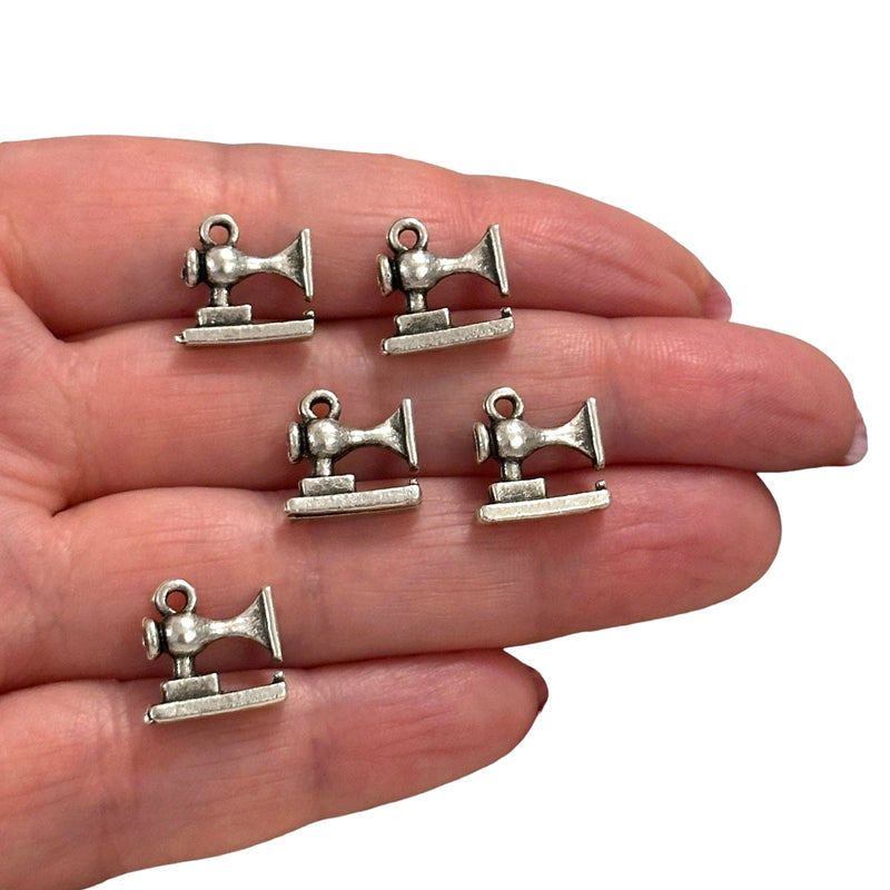 Antique Silver Plated Sewing Machine Charms, Silver Sewing Charms, 5 pcs in a pack