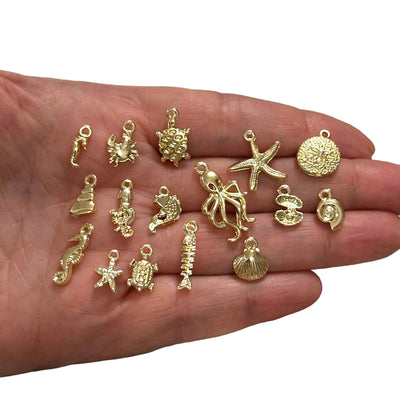 24Kt Gold Plated Under The Sea Charms Collection, 16 Charms in a pack