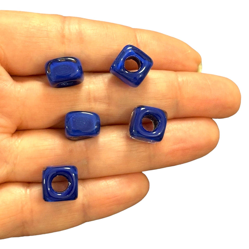 Hand Made Murano Glass Square Beads With 5mm Holes, 5 pcs in a pack