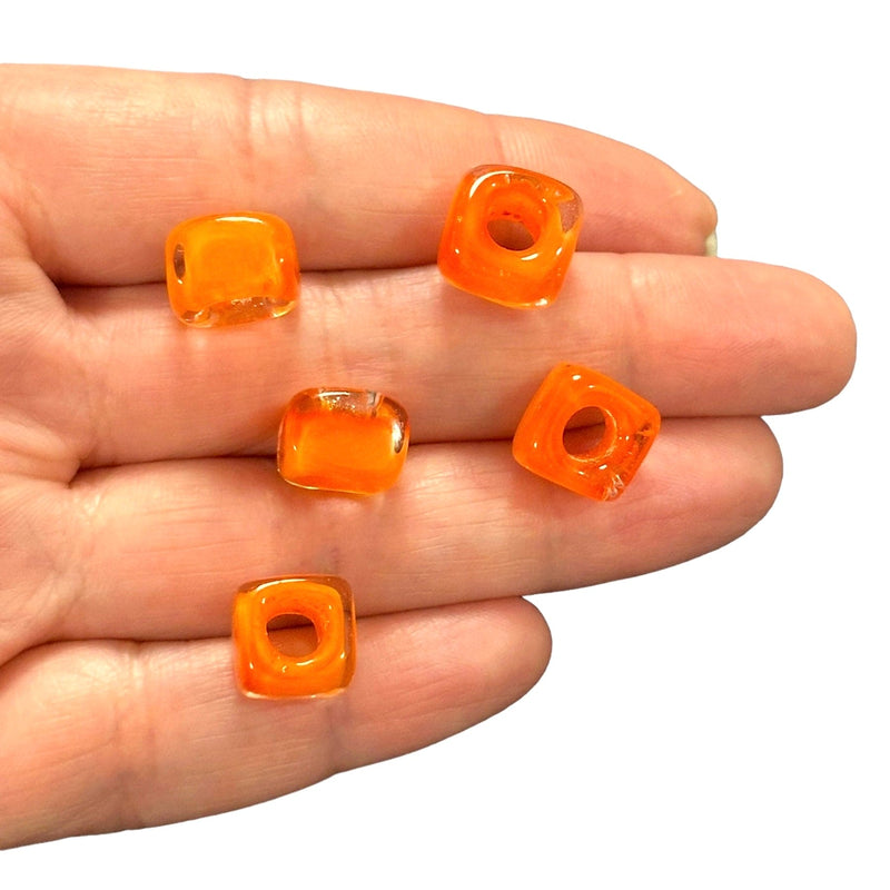 Hand Made Murano Glass Square Beads With 5mm Holes, 5 pcs in a pack