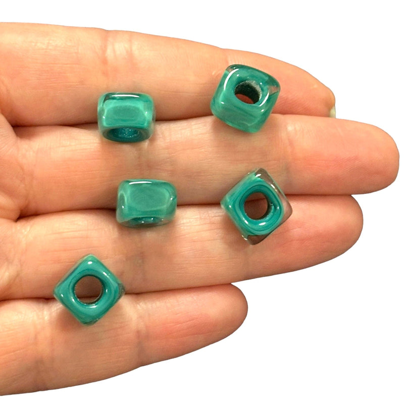 Hand Made Murano Glass Square Beads With 5mm Holes, 5 pcs in a pack