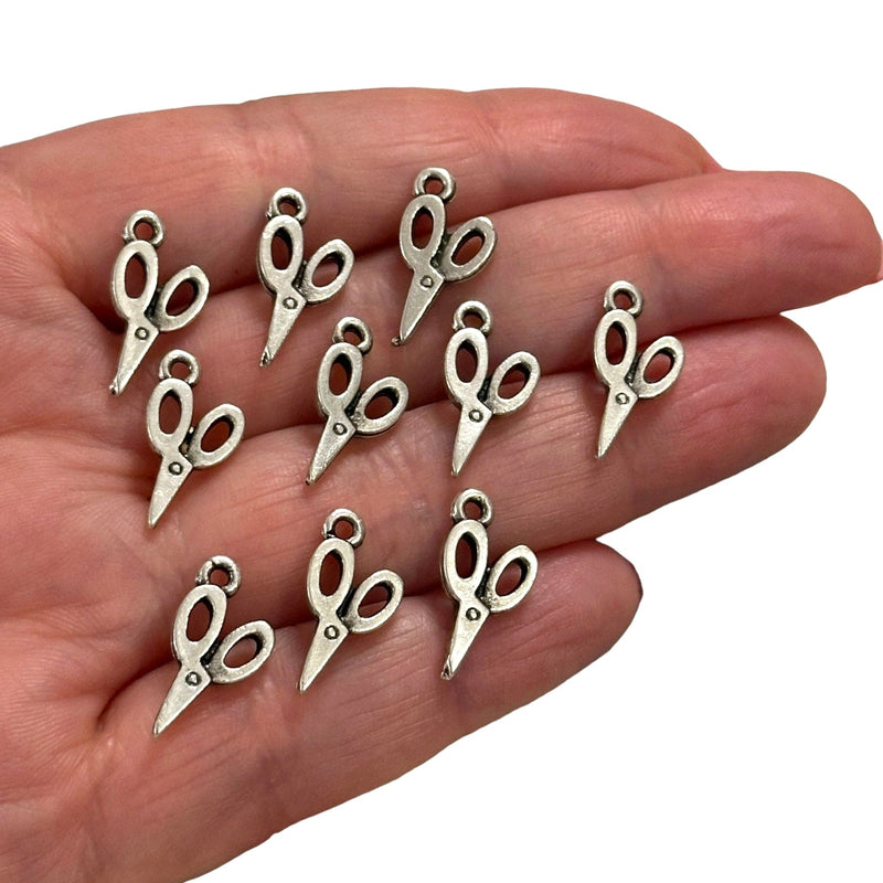 Antique Silver Plated Scissor Charms, Silver Sewing Charms, 10 pcs in a pack