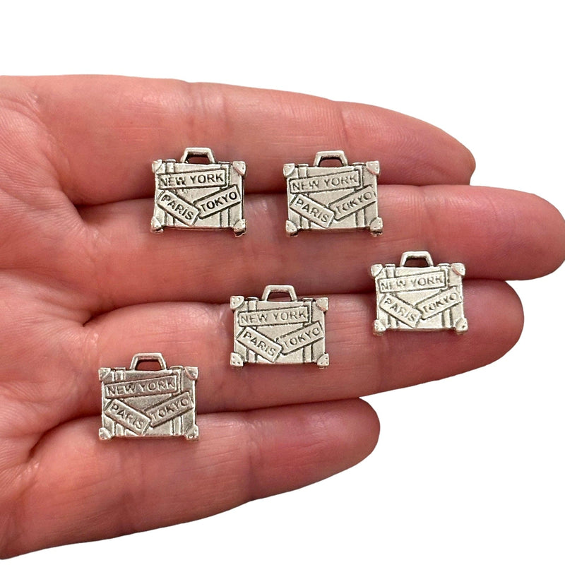 Antique Silver Plated Luggage Charms, Silver Travel Charms, 5 pcs in a pack