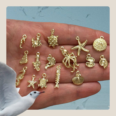 24Kt Gold Plated Under The Sea Charms Collection, 16 Charms in a pack