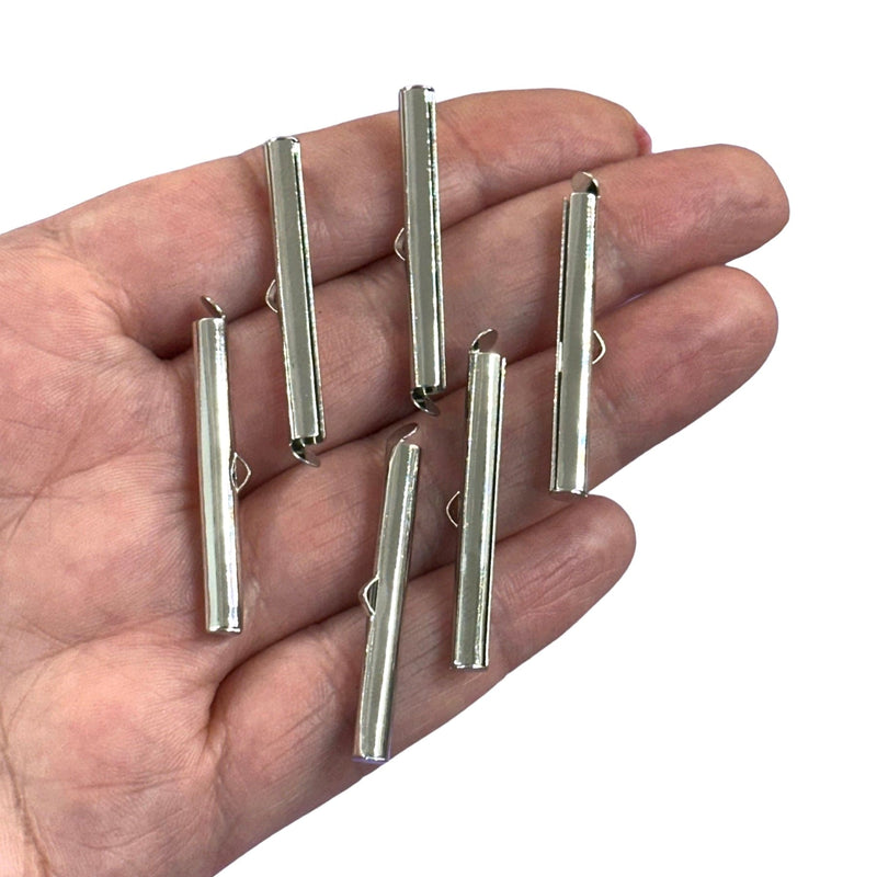 Miyuki Slide End Tubes, 35mm Rhodium Plated 6 Tubes in a pack