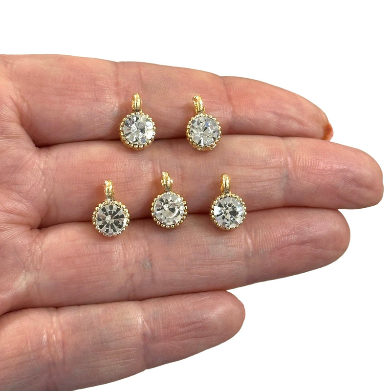 Cubic Zirconia CZ, Gold Plated Charms, 5 Pcs in a pack