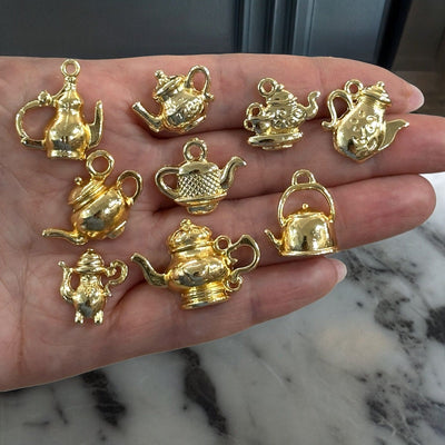 24Kt Gold Plated Tea Time Charms Collection, 9 Charms in a pack