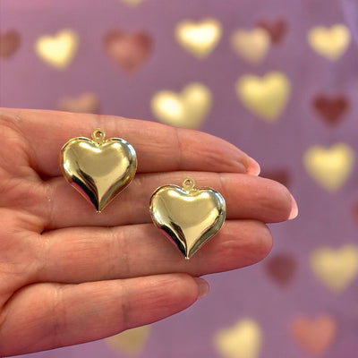 24Kt Gold Plated Hollow Puffed Heart Pendants, 2 pcs in a pack