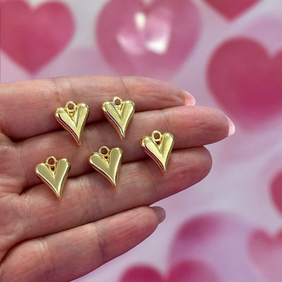 24Kt Gold Plated Heart Charms, 5 pcs in a pack