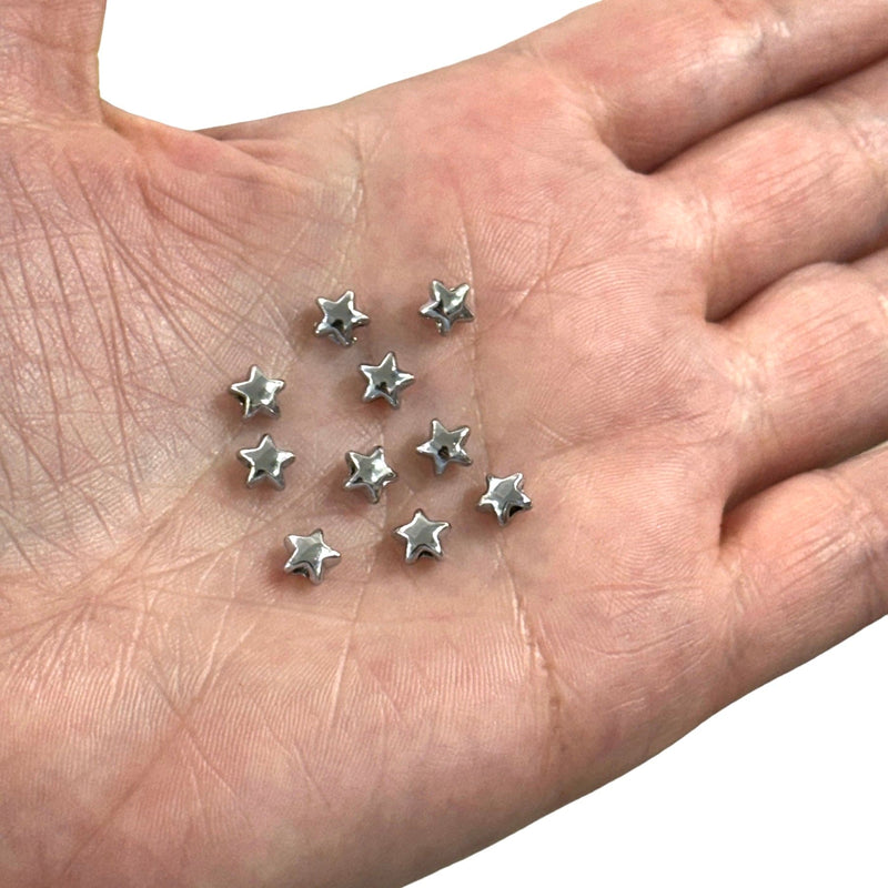 Rhodium Plated Star Spacer Charms, 6mm  Rhodium Star Charms, 10 pcs in a pack