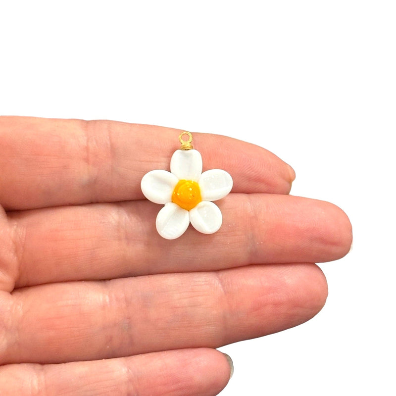 Hand Made Murano Glass Daisy Charm With 24Kt Gold Plated Pin