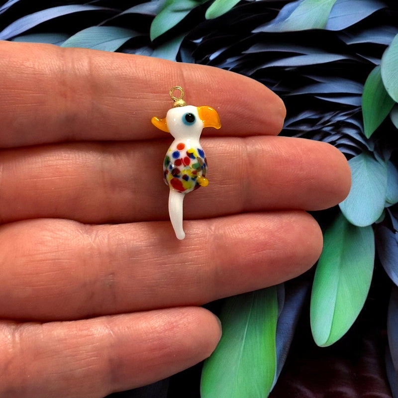 Hand Made Murano Glass Parrot Charm With 24Kt Gold Plated Pin