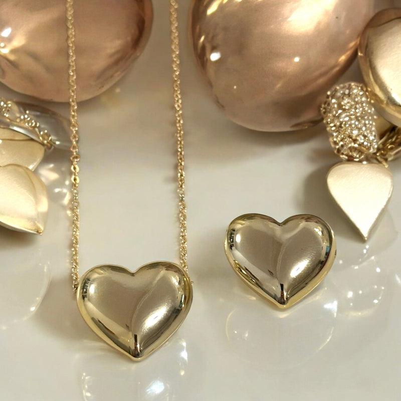 24Kt Gold Plated 22mm Puffy Heart Charms, Gold Heart Charms with 2mm Horizontal Hole, 2 pcs in a pack