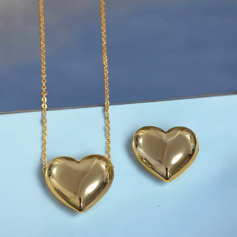 24Kt Gold Plated 22mm Puffy Heart Charms, Gold Heart Charms with 2mm Horizontal Hole, 2 pcs in a pack