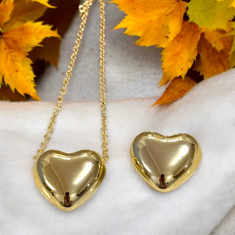 24Kt Gold Plated 22mm Puffy Heart Charms, Gold Heart Charms with 2mm Horizontal Hole, 2 pcs in a pack