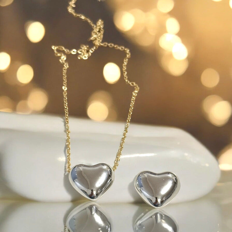 Silver Plated 22mm Puffy Heart Charms, Silver Heart Charms with 2mm Horizontal Hole, 2 pcs in a pack