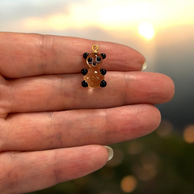 Hand Made Murano Glass Bear Charm With 24Kt Gold Plated Pin