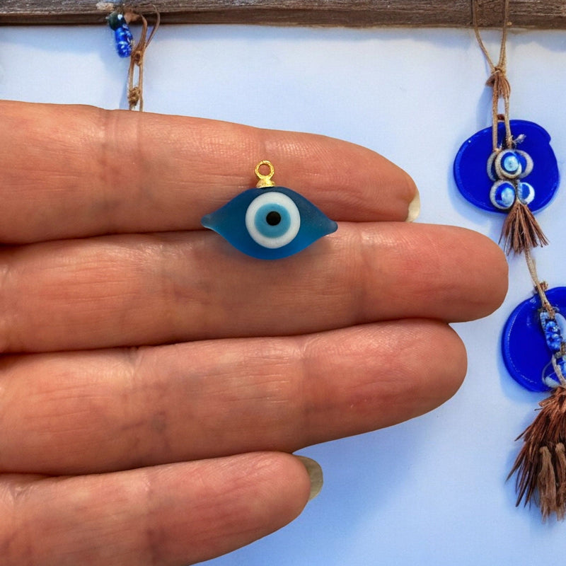 Hand Made Murano Glass Frosted Evil Eye Charm With 24Kt Gold Plated Pin