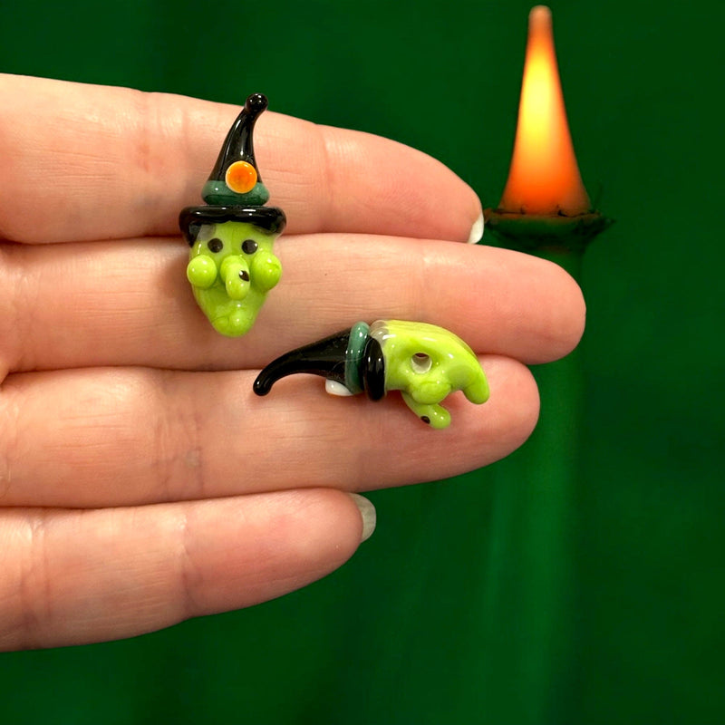 Halloween Green Witch Hand Made Murano Glass Charm