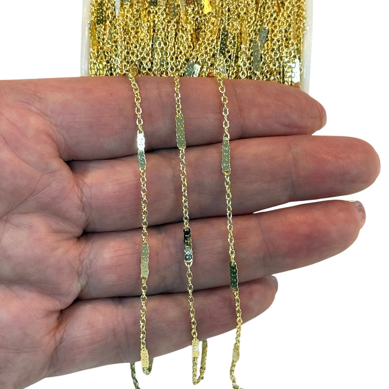 18Kt Shiny Gold Plated Brass 1.5mm Soldered Chain With 2x8 mm Bars, 3.3 Feet, 1 Meter