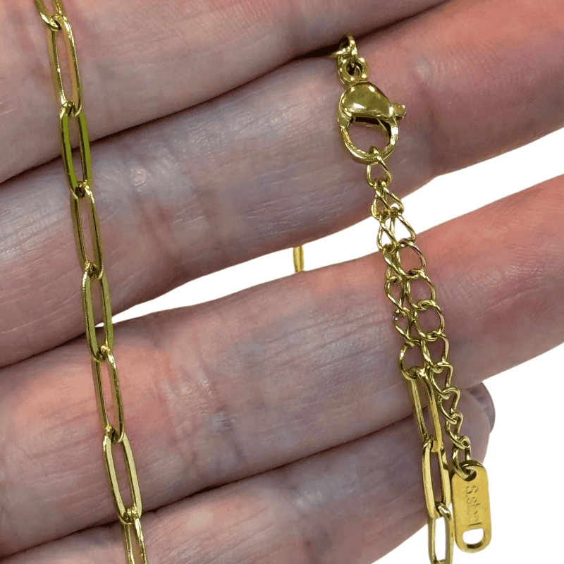 Waterproof Stainless Steel 24Kt Gold Filled Paper Clip Chain Necklace, Ready Gold Paper Clip Chain Necklace