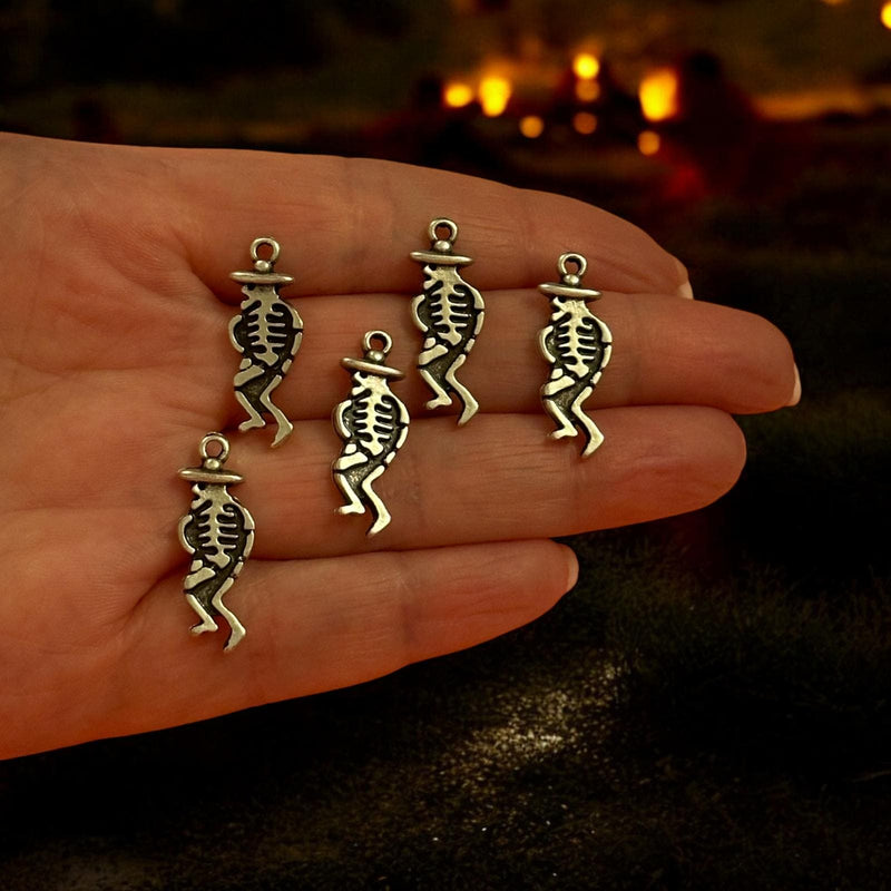 Antique Silver Plated Dancing Skeleton Charms, Halloween Collection, 5 pcs in a pack